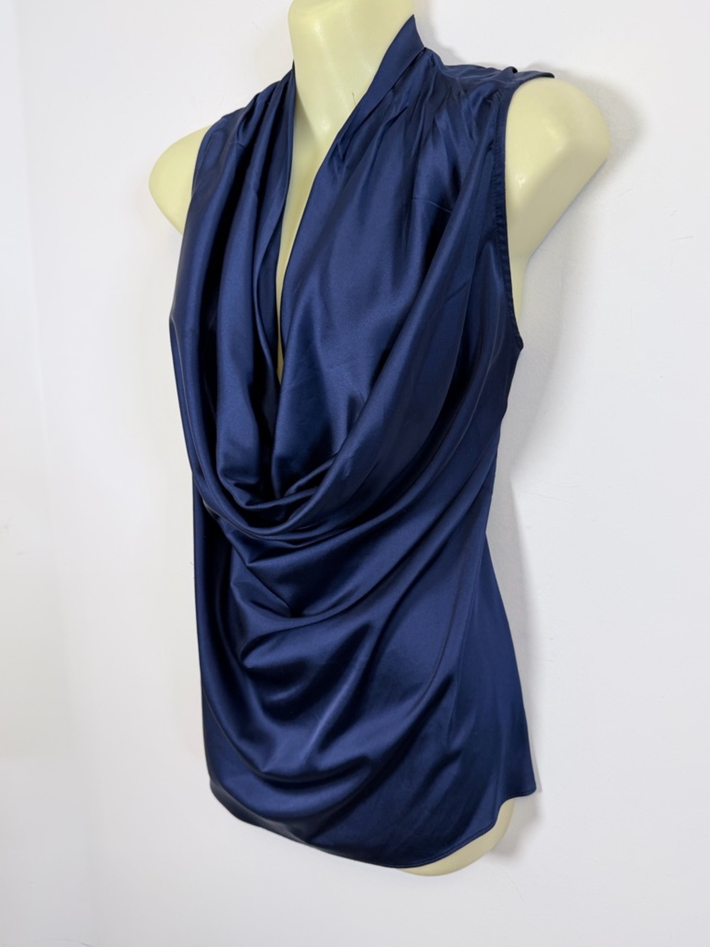 Boston Proper Navy Draped Cowl Neck Sleeveless Blouse - Picture 2 of 7